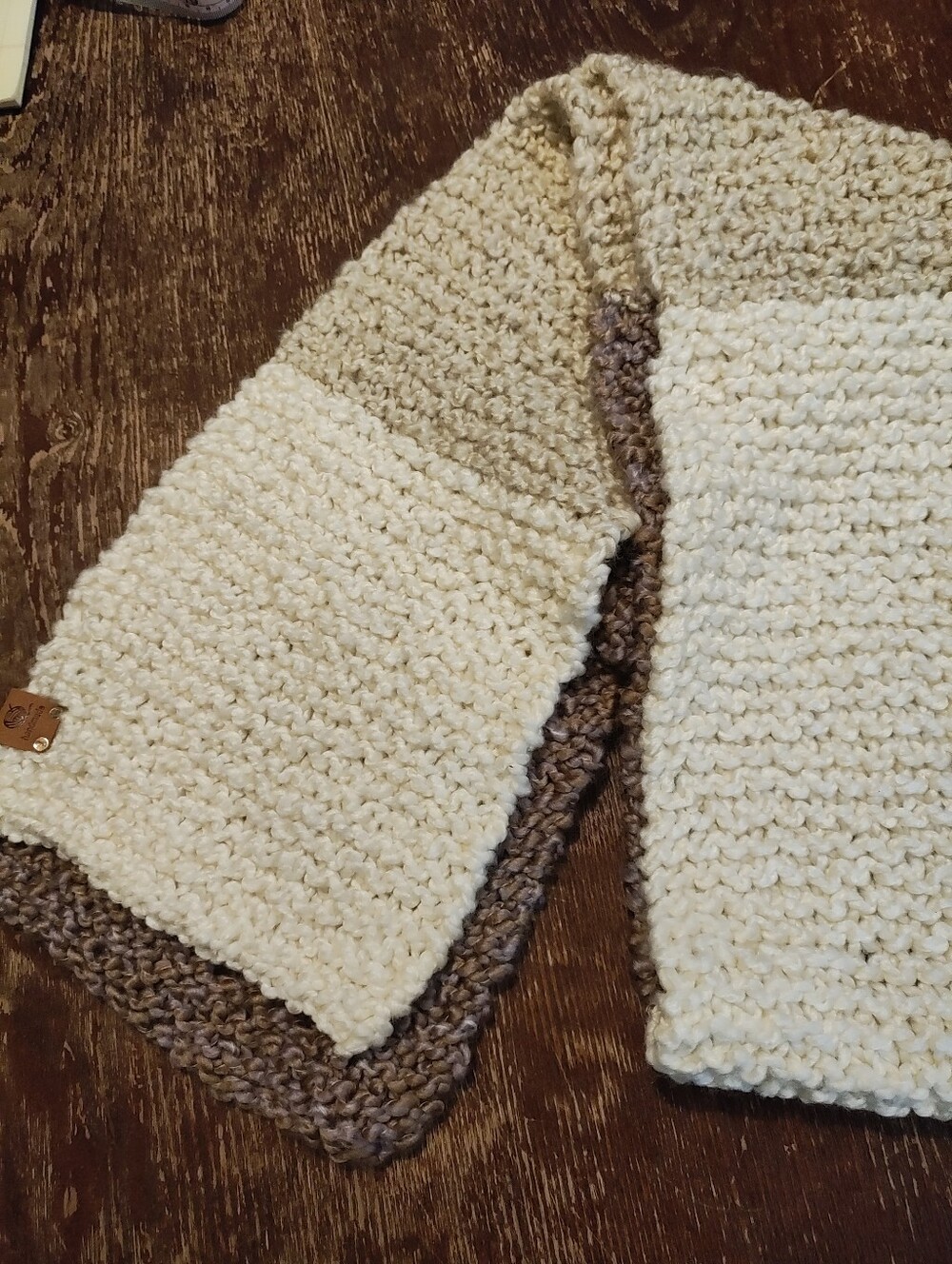 Hand-Knit Cream and Tan Scarf - Cozy Women’s Accessory